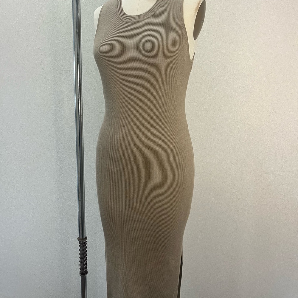 Sleeveless Ribbed Knit tan Dress by Calvin Klein